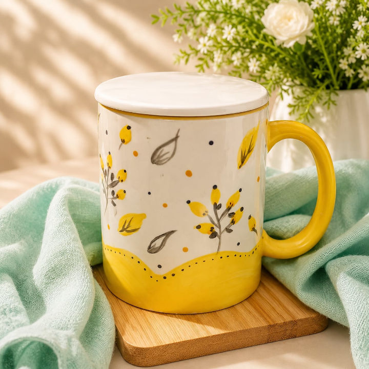 Caneca com Pintura Manual Botão Amarelo - Imagem 2
