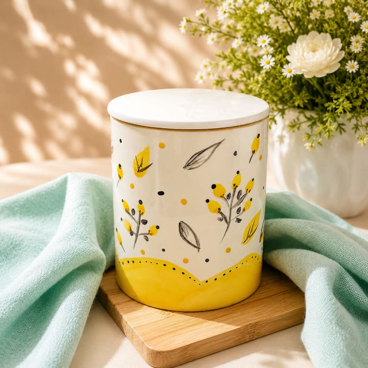 Caneca com Pintura Manual Botão Amarelo - Imagem 3