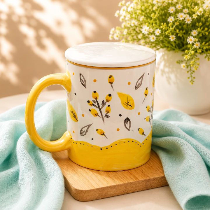 Caneca com Pintura Manual Botão Amarelo - Imagem 4