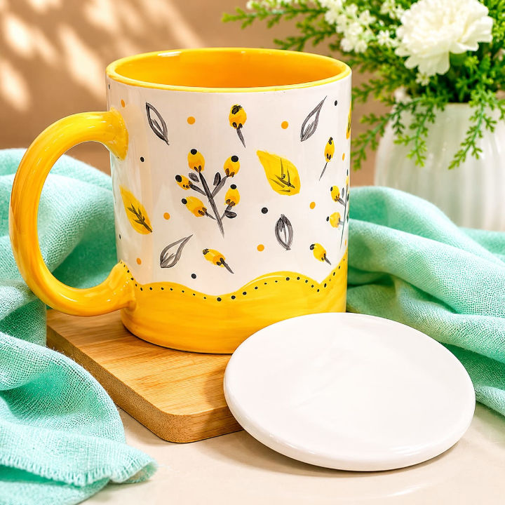 Caneca com Pintura Manual Botão Amarelo - Imagem 5