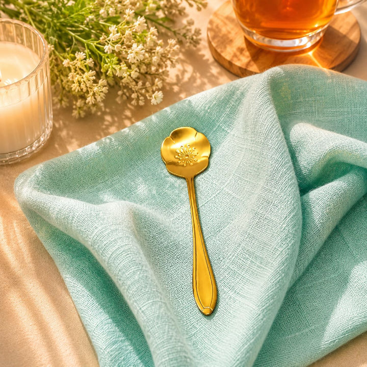 Colher Temática Dourada Flores Diversas - Imagem 5